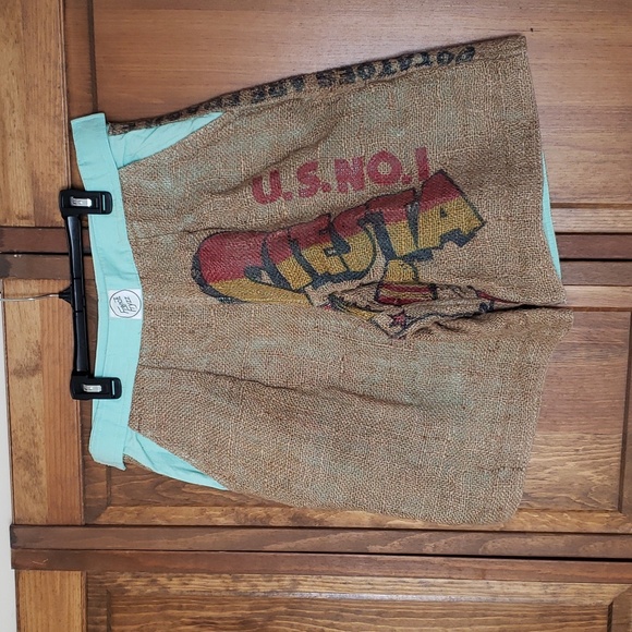 French Fryzz Vintage Burlap Sack Shorts, Sz L